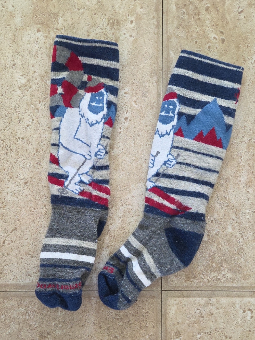 Smartwool Striped Gray & Navy Yeti Crew Socks - Kids